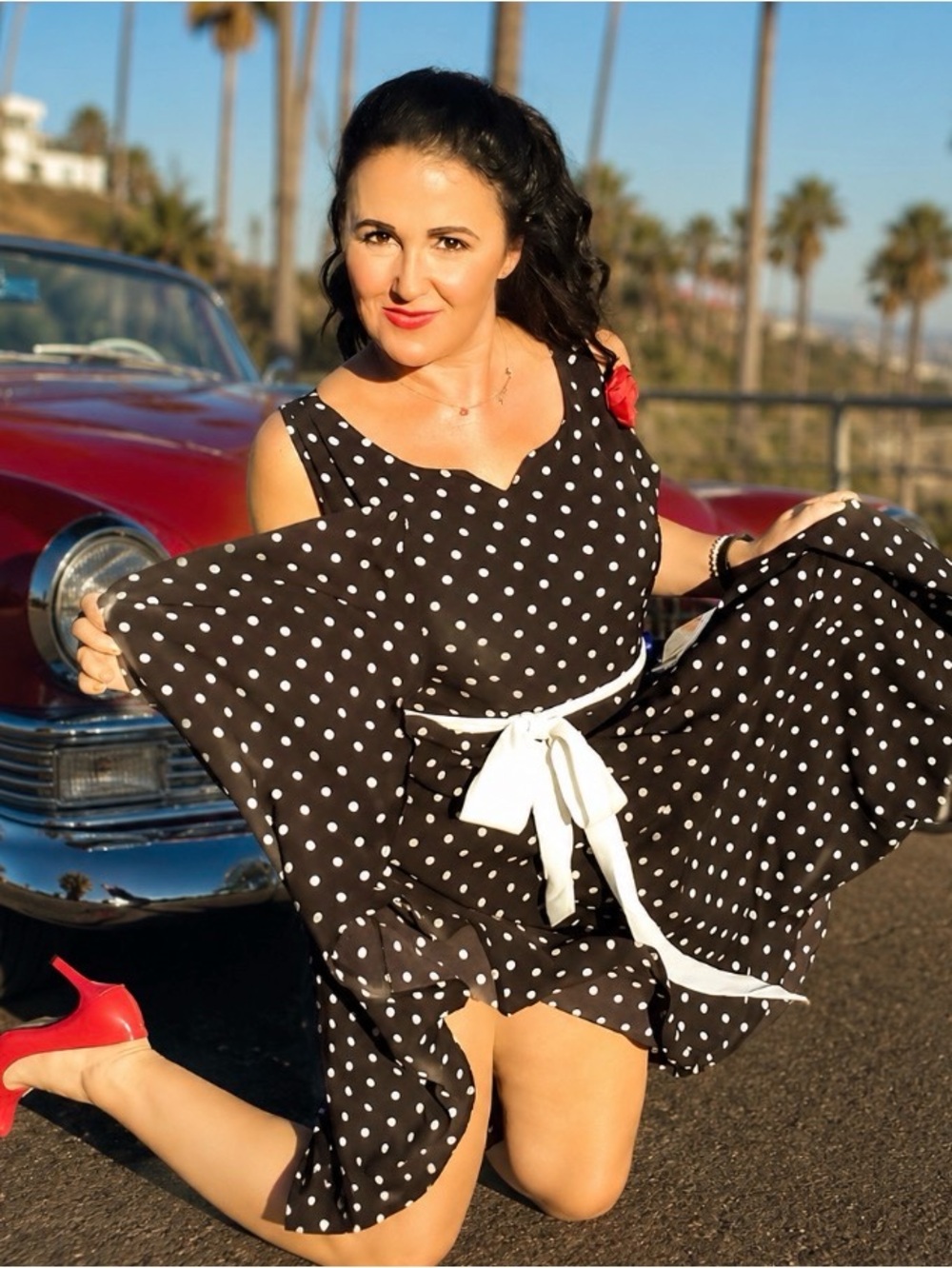 Unique Vintage- Dotted Swing Dress w/ Sash